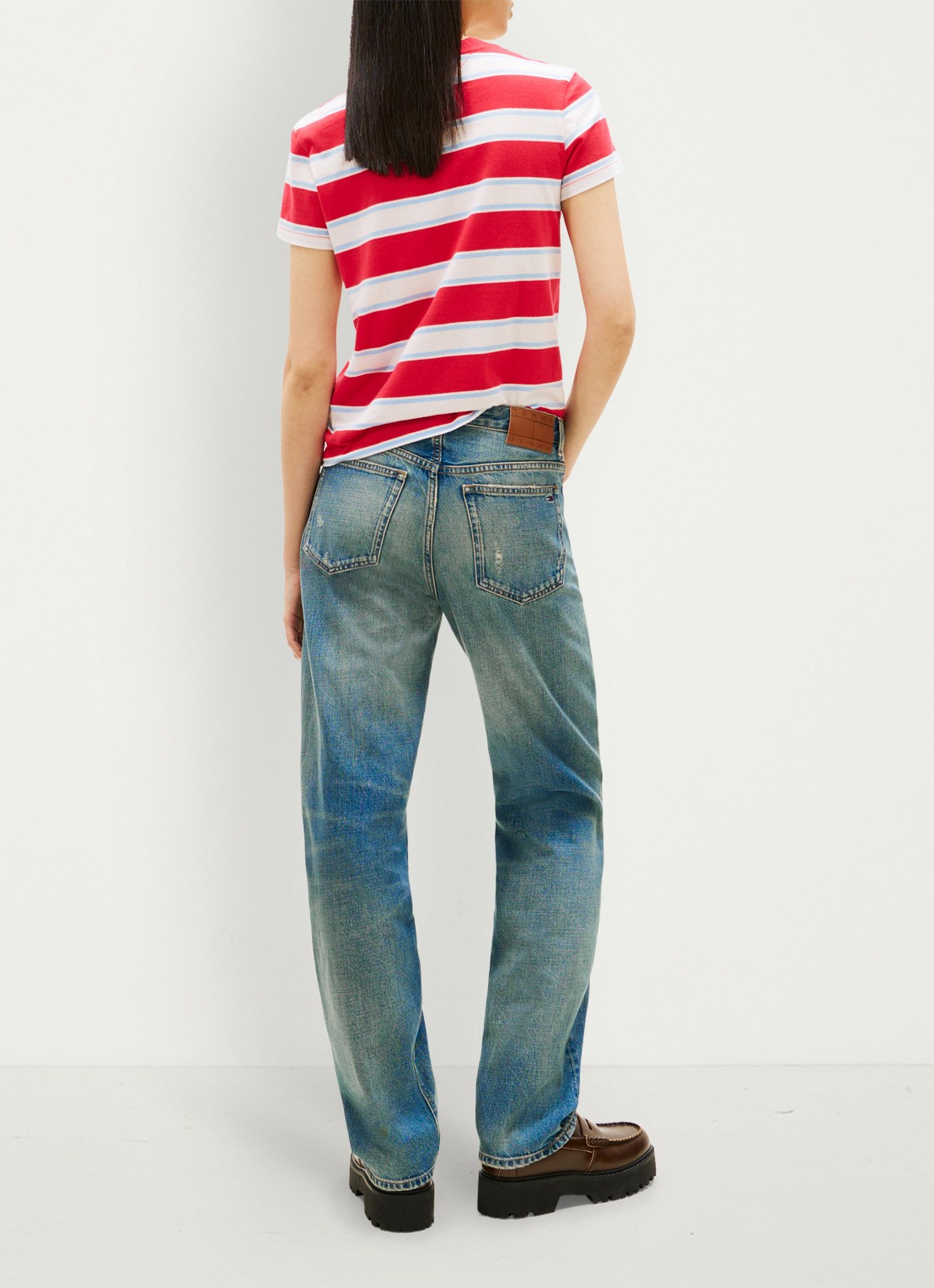Tommy Hilfiger High waist straight fit jeans van katoen - achterkant donkerblauw