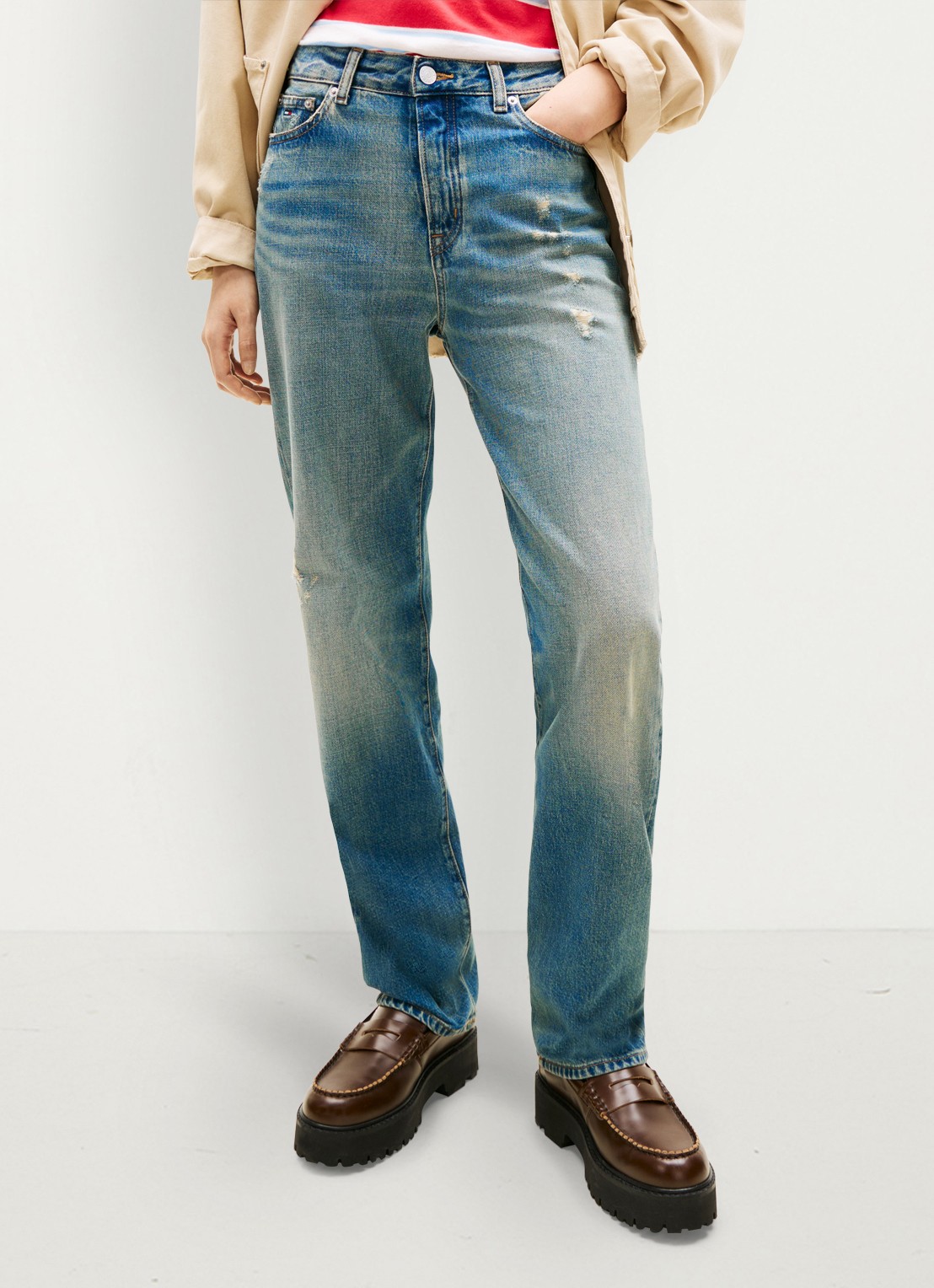 Tommy Hilfiger High waist straight fit jeans van katoen - detail 2 donkerblauw
