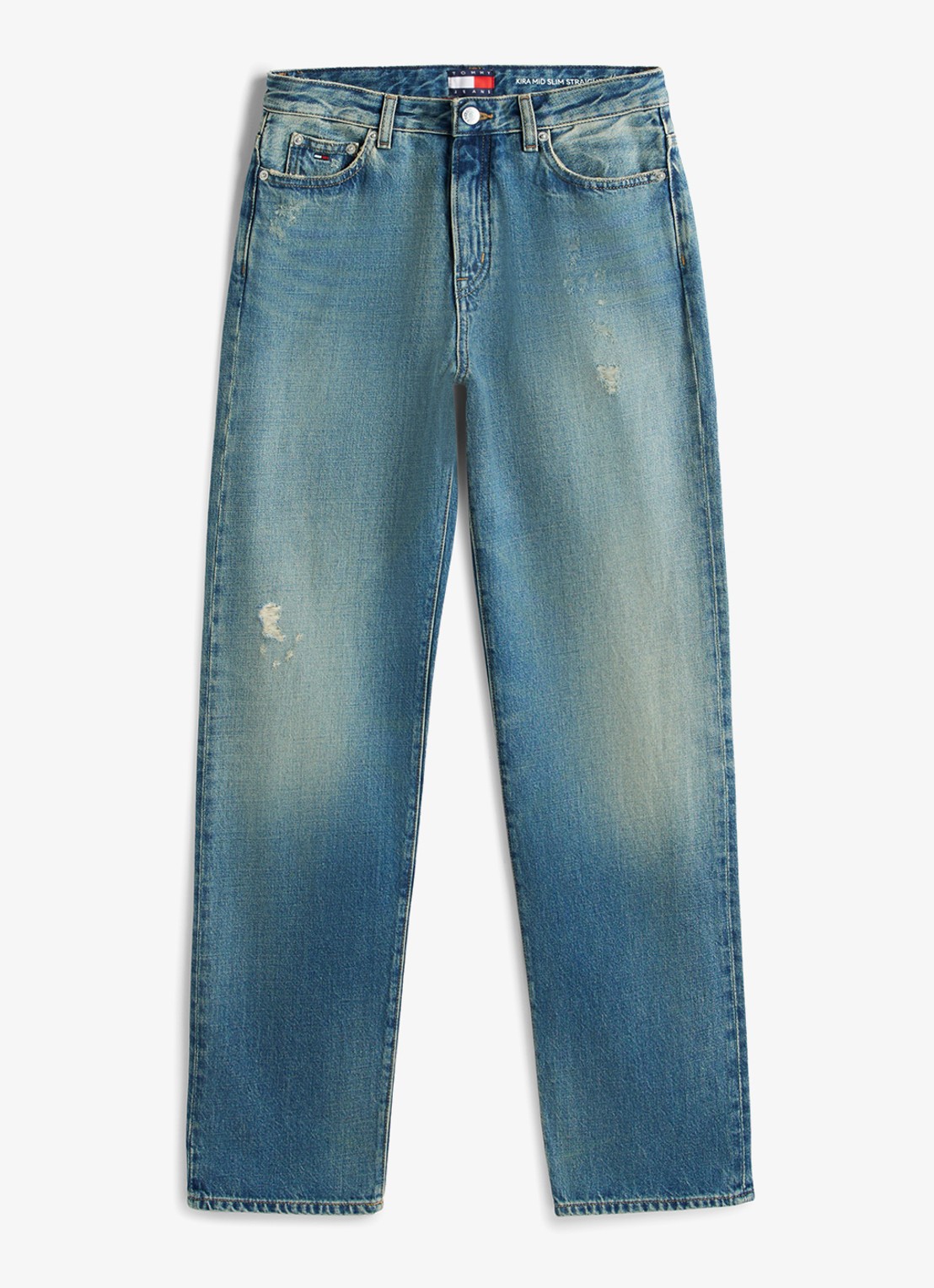 Tommy Hilfiger High waist straight fit jeans van katoen - voorkant 4 donkerblauw