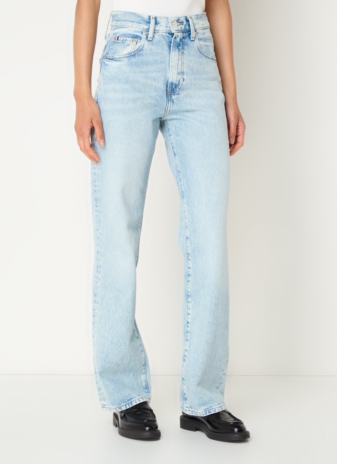 Tommy Hilfiger High waist straight leg jeans met lichte wassing - detail indigo