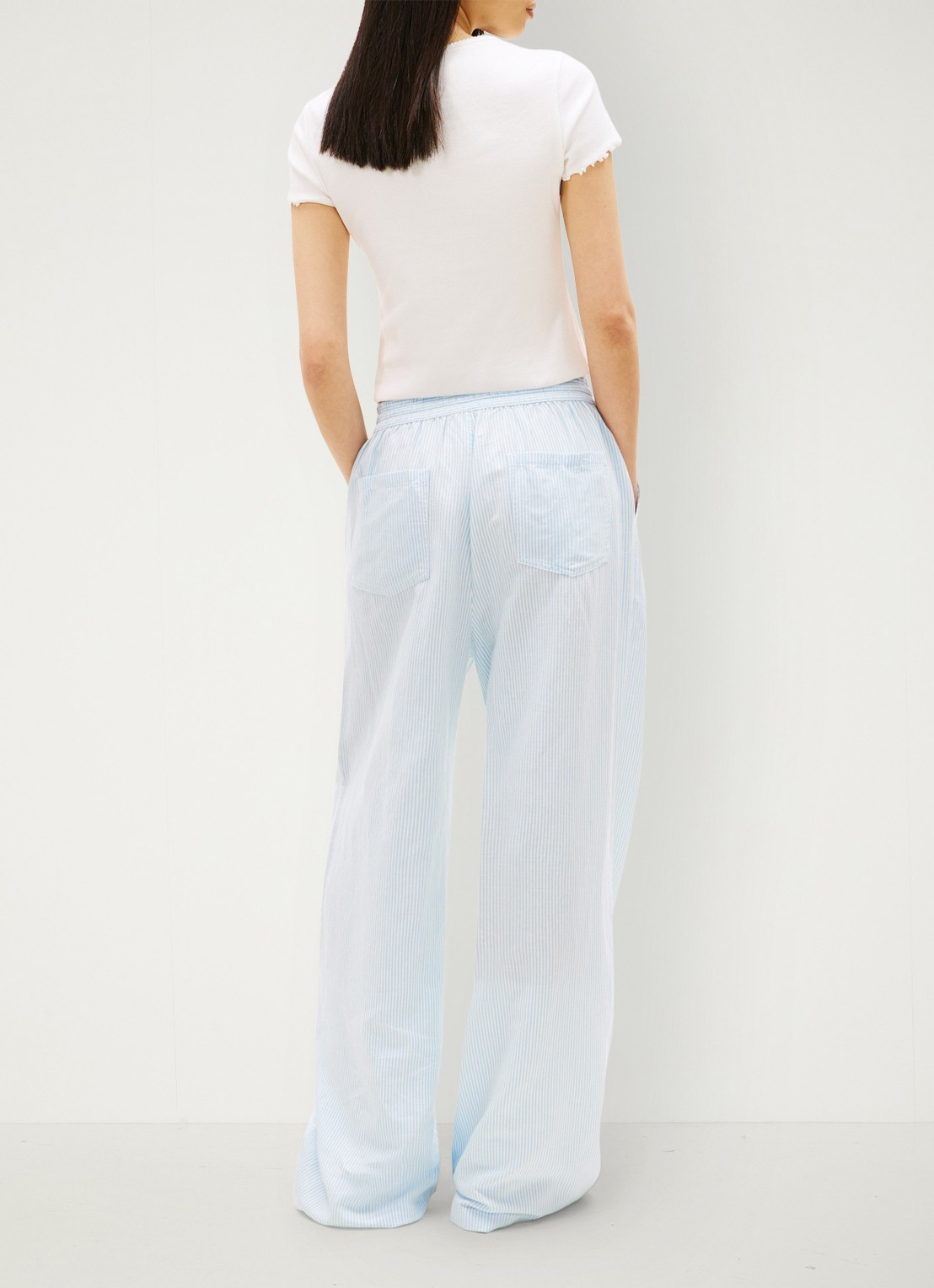 Tommy Hilfiger High waist wide fit broek met trekkoord - achterkant lichtblauw
