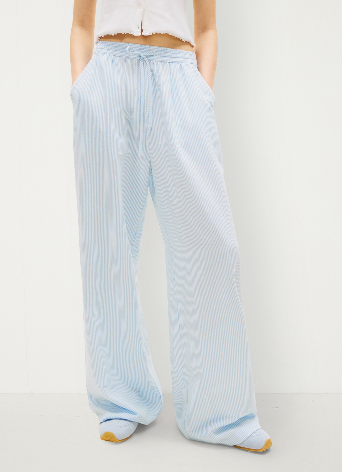 Tommy Hilfiger High waist wide fit broek met trekkoord - detail 2 lichtblauw