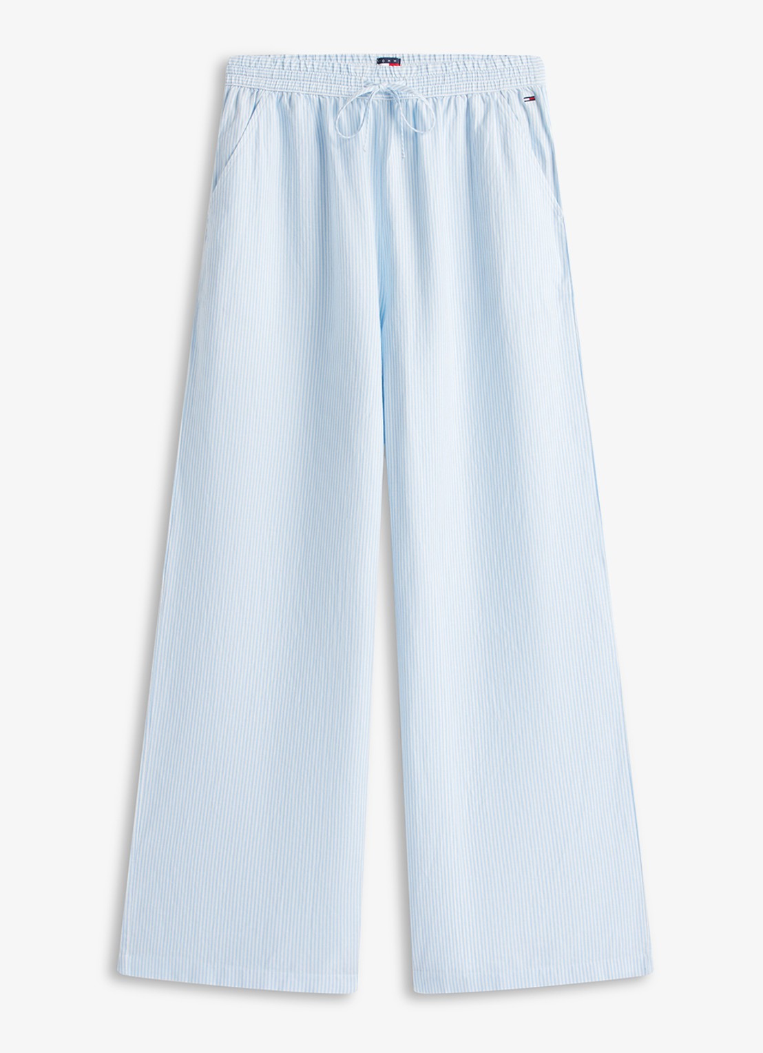 Tommy Hilfiger High waist wide fit broek met trekkoord - voorkant 4 lichtblauw