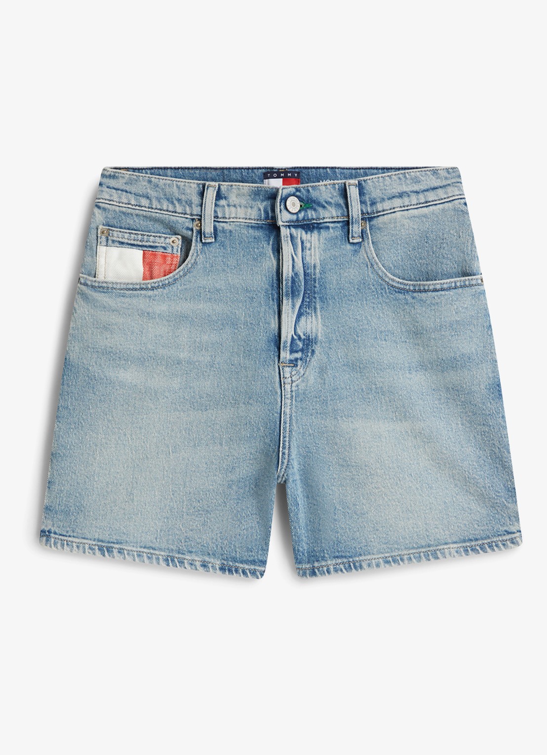 Tommy Hilfiger High waist wide fit korte broek met logo - voorkant 4 lichtblauw