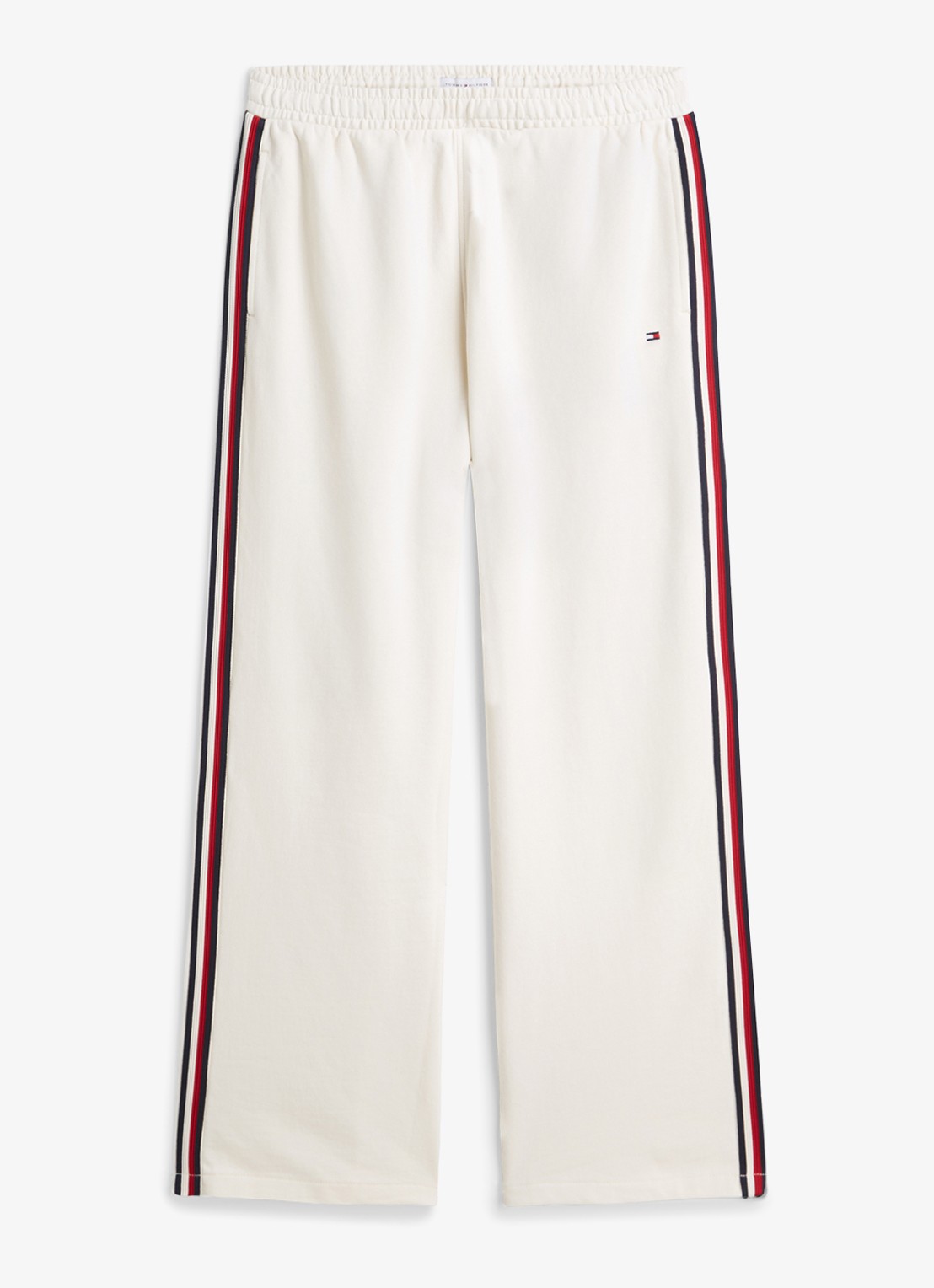 Tommy Hilfiger High waist wide fit lounge broek met logoborduring - voorkant ivoor