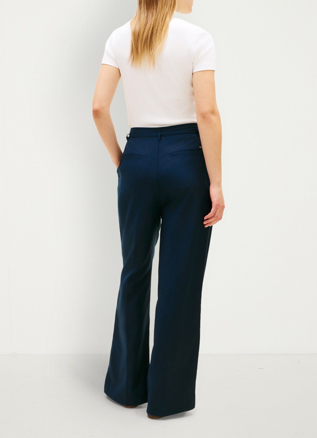 Tommy Hilfiger High waist wide fit pantalon met ceintuur - achterkant donkerblauw