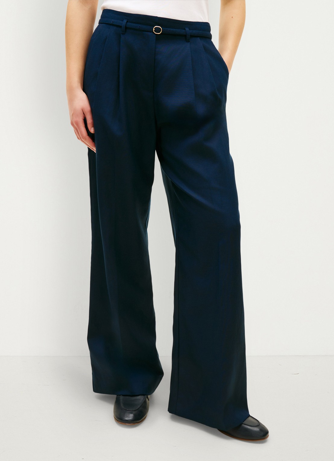 Tommy Hilfiger High waist wide fit pantalon met ceintuur - detail 2 donkerblauw