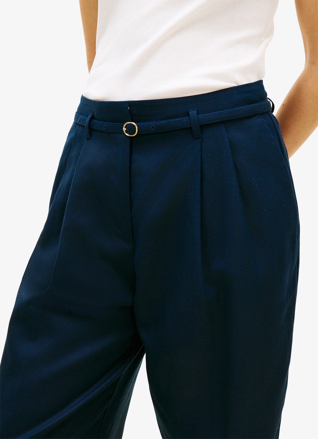 Tommy Hilfiger High waist wide fit pantalon met ceintuur - detail 3 donkerblauw