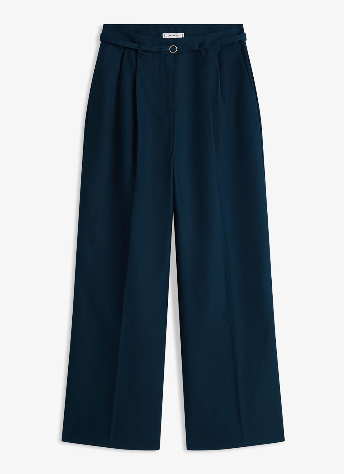 Tommy Hilfiger High waist wide fit pantalon met ceintuur - voorkant 4 donkerblauw