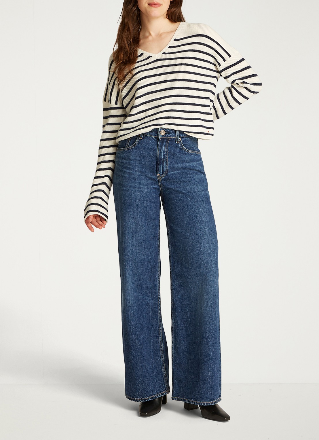 Tommy Hilfiger High waist wide leg jeans met donkere wassing - voorkant 4 indigo