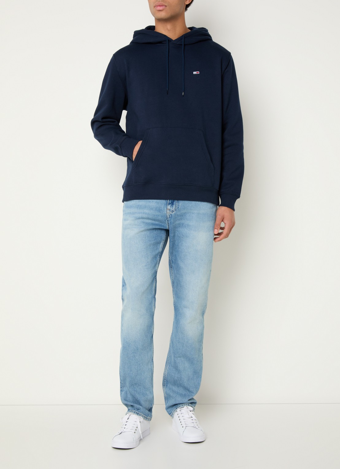 Tommy Hilfiger Hoodie met gemêleerd dessin en logoborduring - voorkant 5 donkerblauw