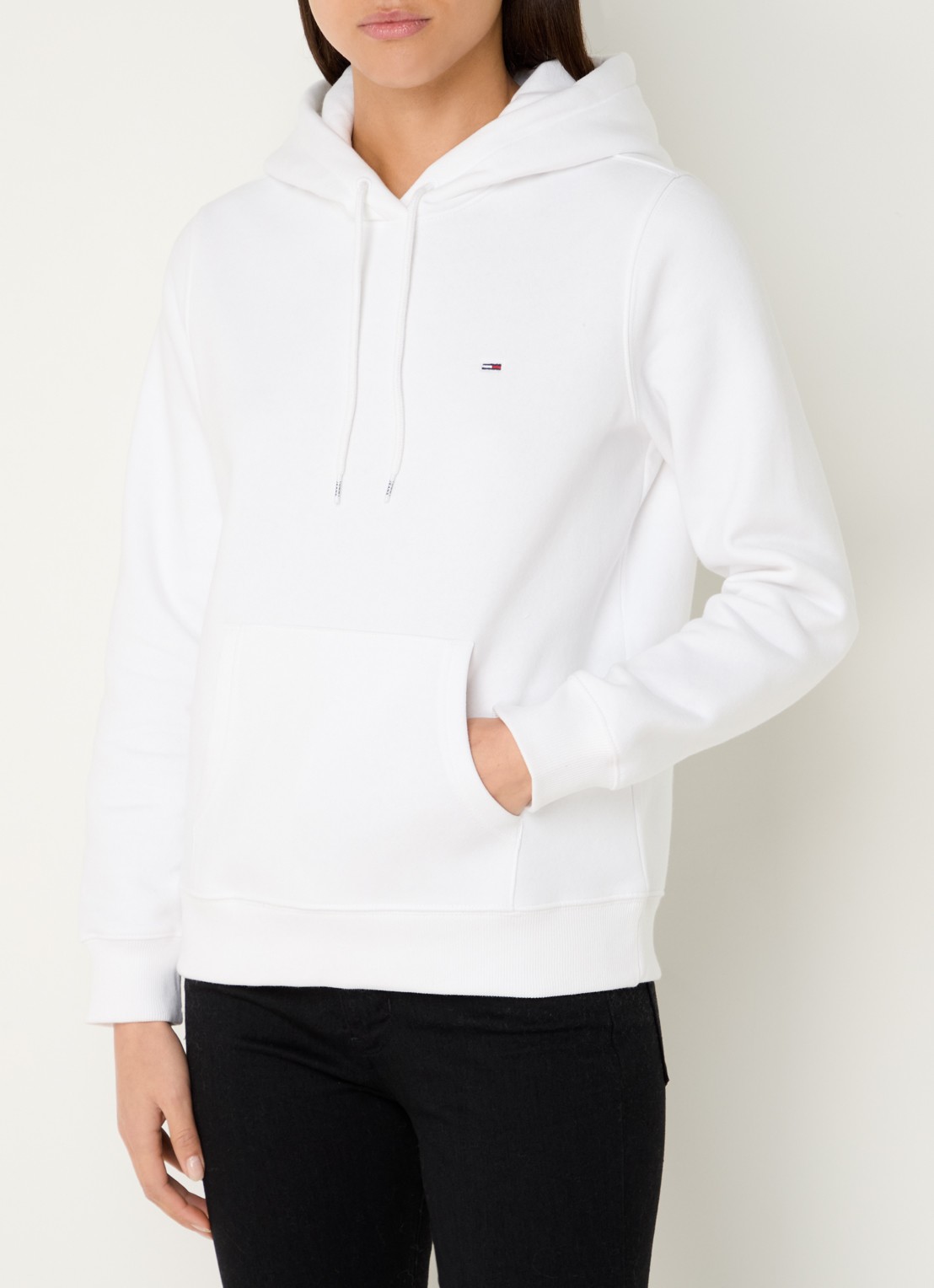 Tommy Hilfiger Hoodie met kangoeroezak en logo - detail gebroken wit