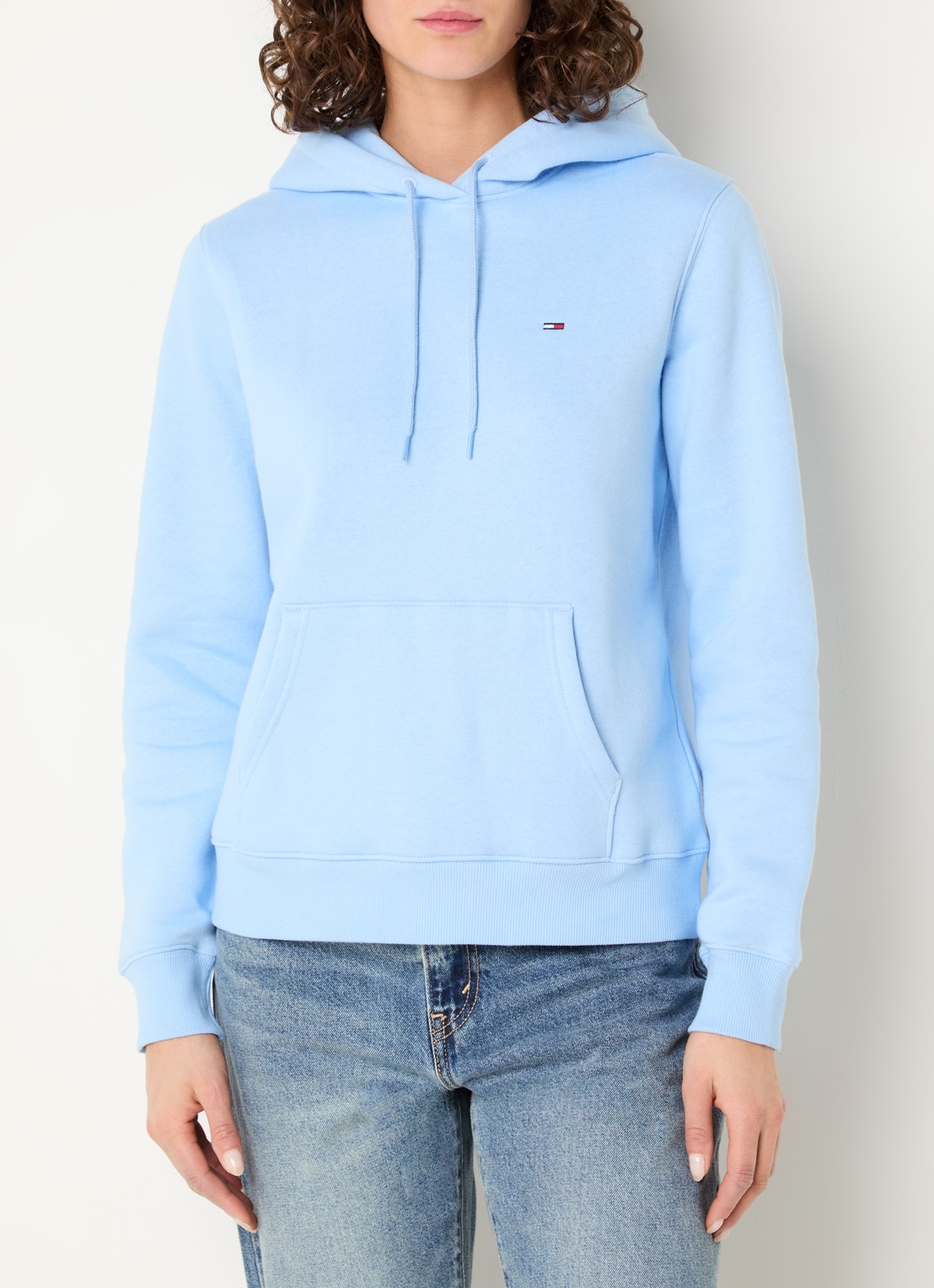 Tommy Hilfiger Hoodie met kangoeroezak en logo - detail 4 lichtblauw