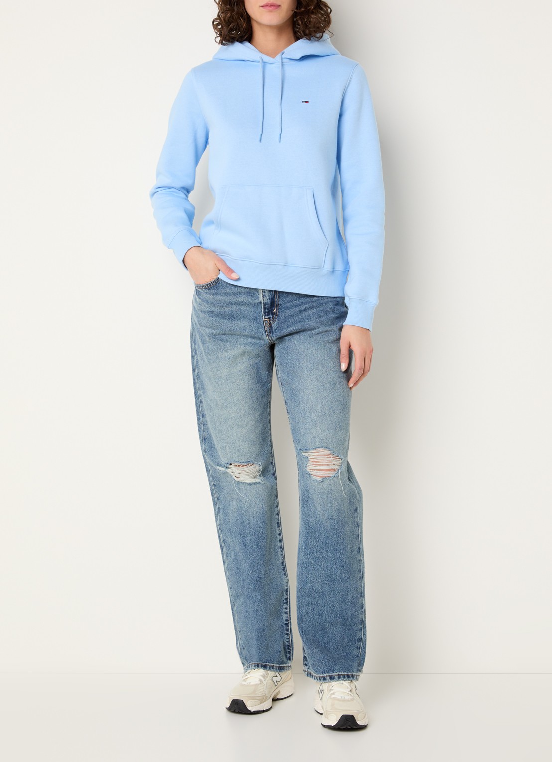 Tommy Hilfiger Hoodie met kangoeroezak en logo - voorkant 3 lichtblauw