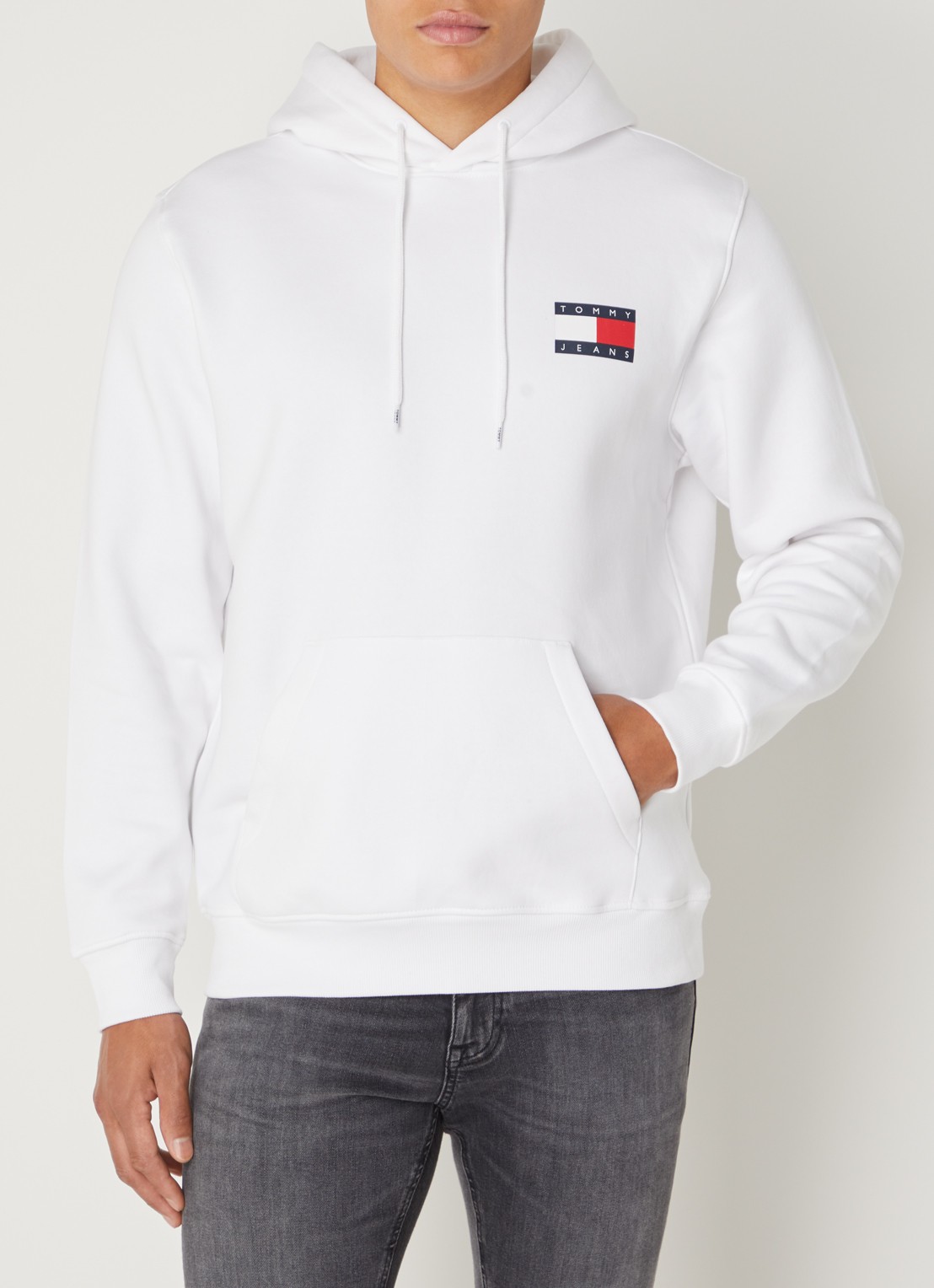 Tommy Hilfiger Hoodie met kangoeroezak en logo - detail wit