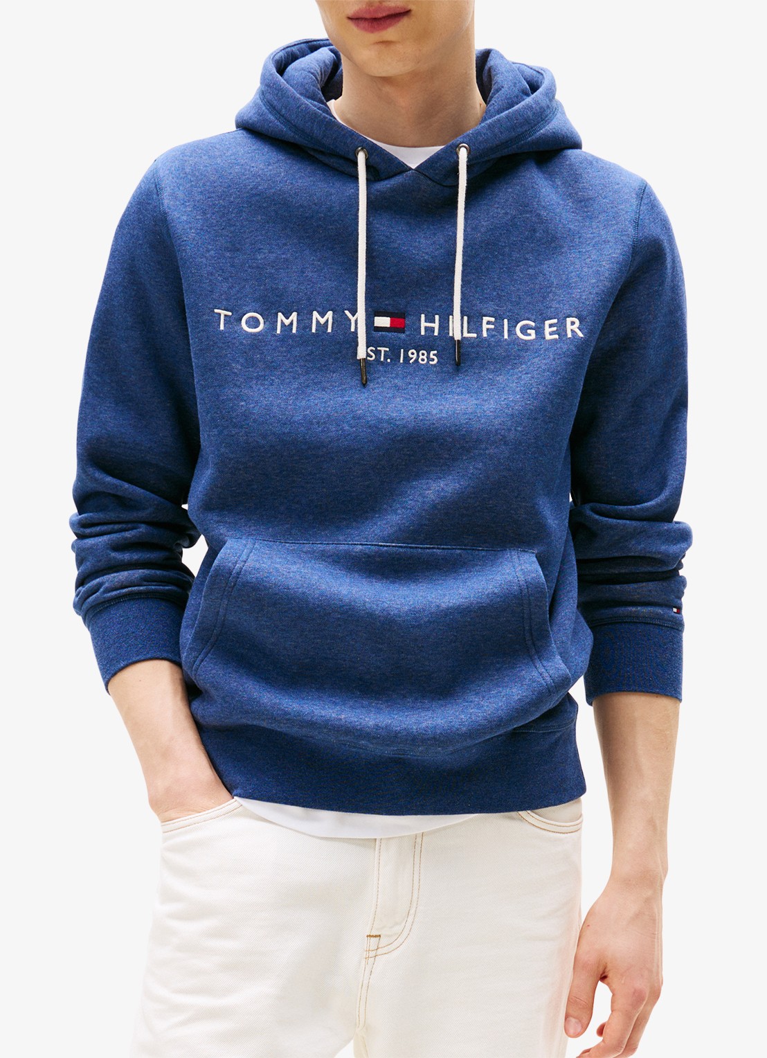 Tommy Hilfiger Hoodie met kangoeroezak en logoborduring - detail 3 aegean sea heather / blauw