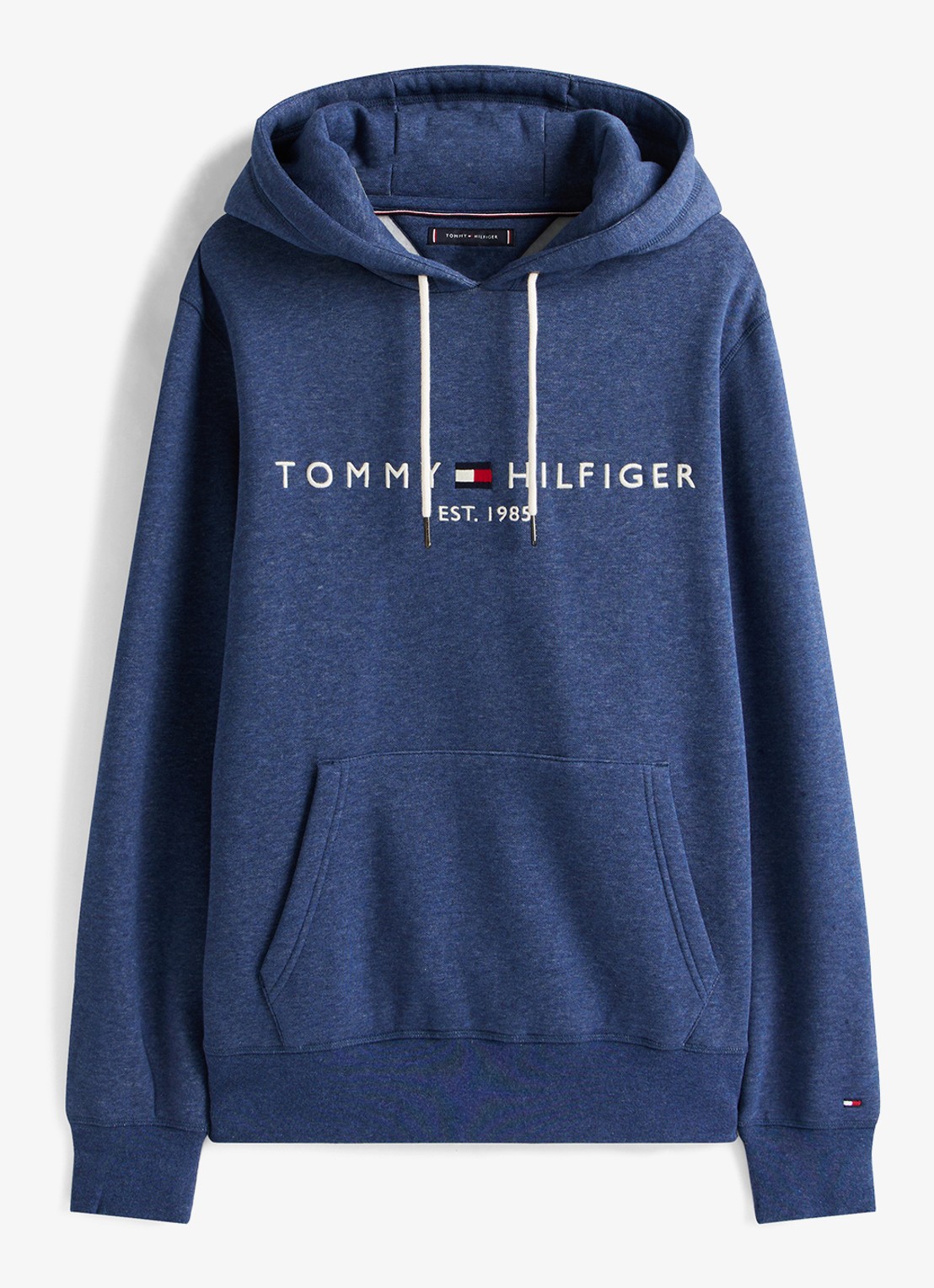 Tommy Hilfiger Hoodie met kangoeroezak en logoborduring - voorkant aegean sea heather / blauw