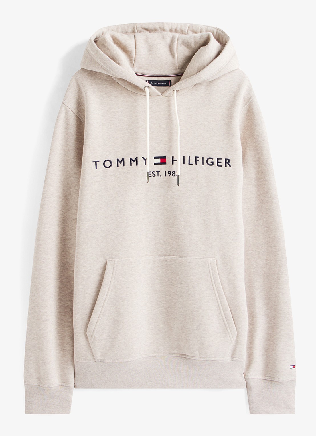 Tommy Hilfiger Hoodie met kangoeroezak en logoborduring - voorkant 4 heathered pebble / grijs