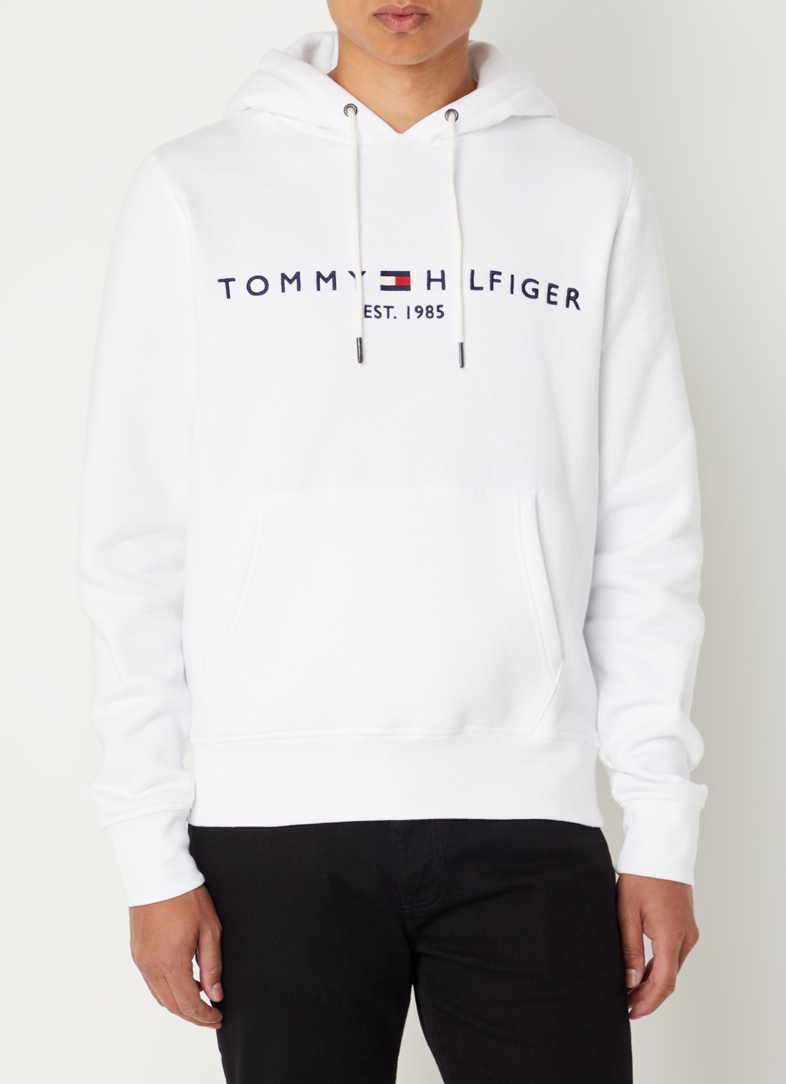Tommy Hilfiger Hoodie met kangoeroezak en logoborduring - detail 2 white / wit