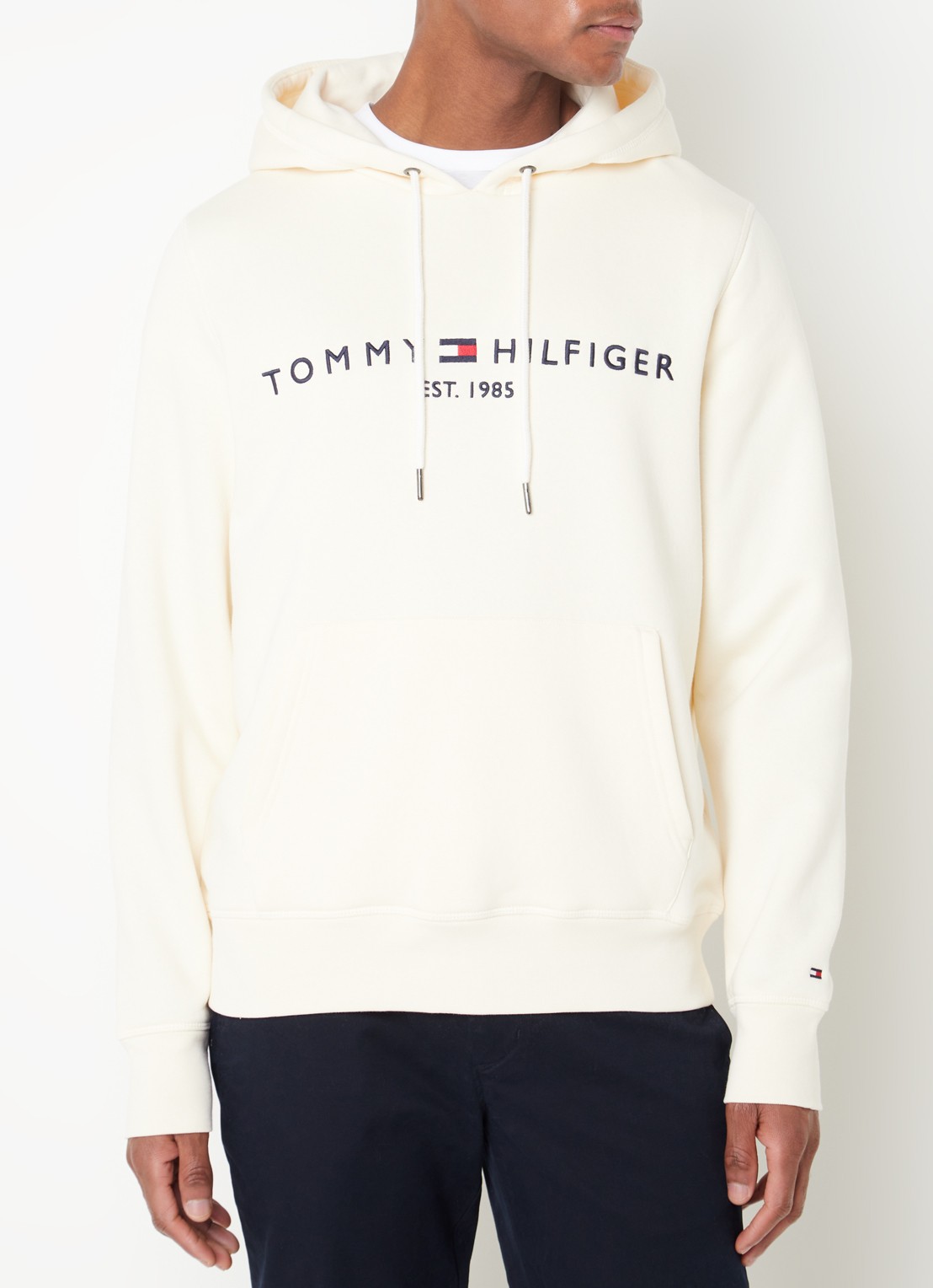 Tommy Hilfiger Hoodie met kangoeroezak en logoborduring - detail 4 calico / wit