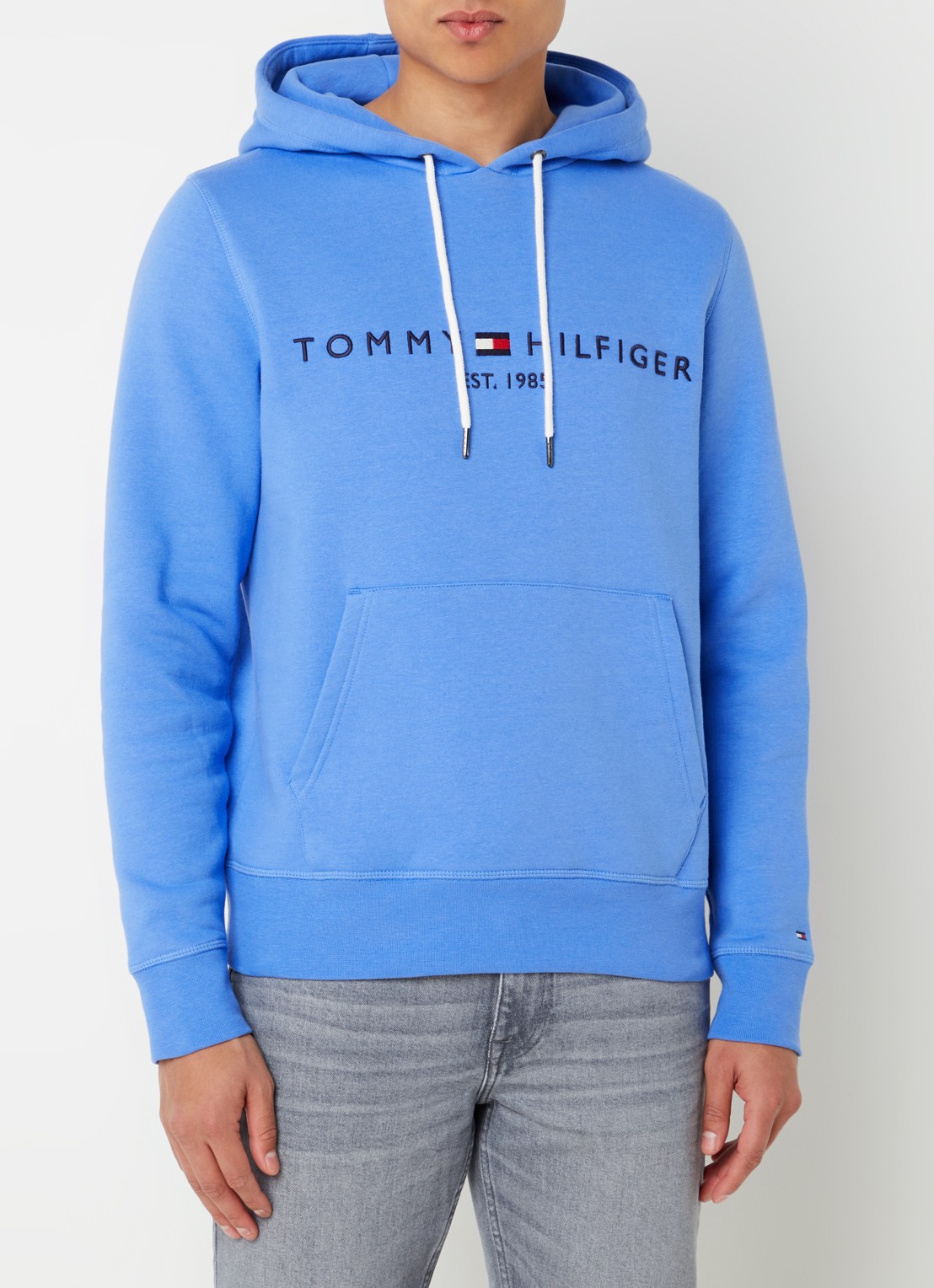 Tommy Hilfiger Hoodie met kangoeroezak en logoborduring - detail 4 blue spell / blauw