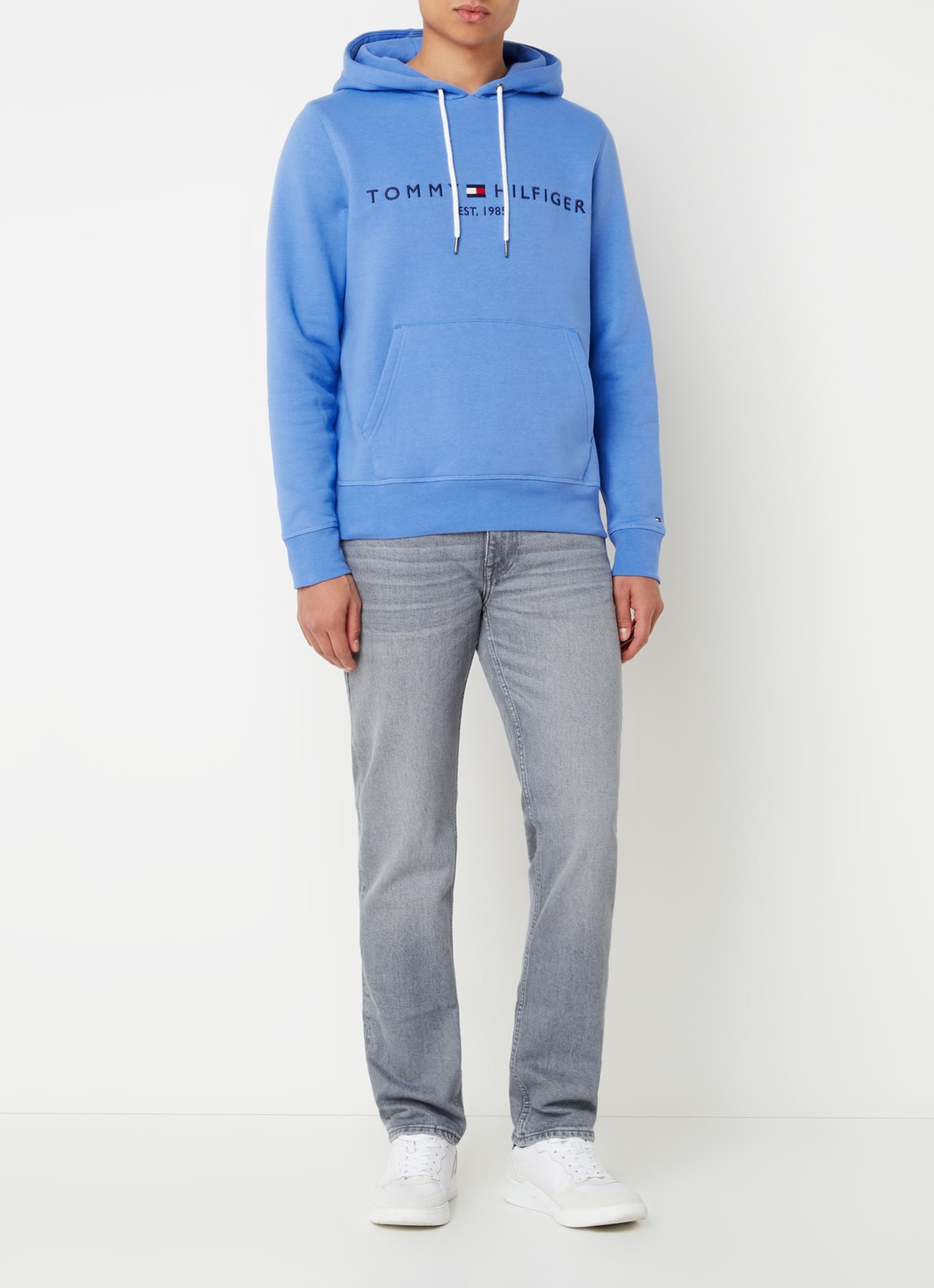 Tommy Hilfiger Hoodie met kangoeroezak en logoborduring - voorkant 3 blue spell / blauw
