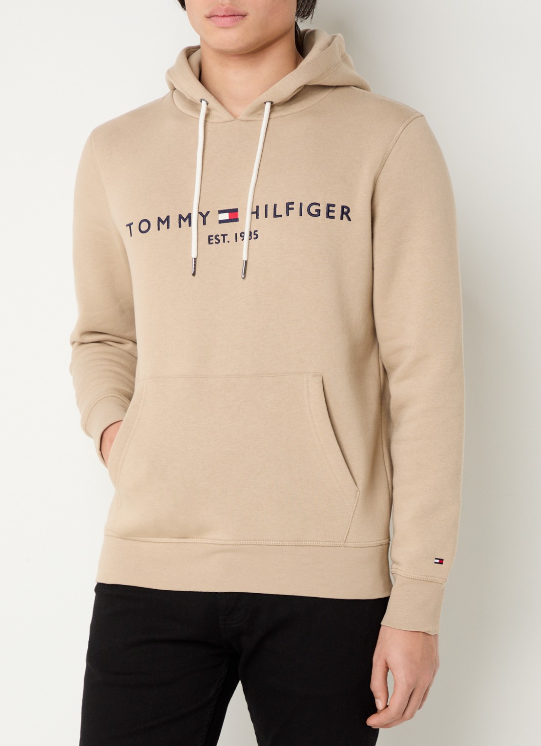 Tommy Hilfiger Hoodie met kangoeroezak en logoborduring - detail 2 sandalwood / beige