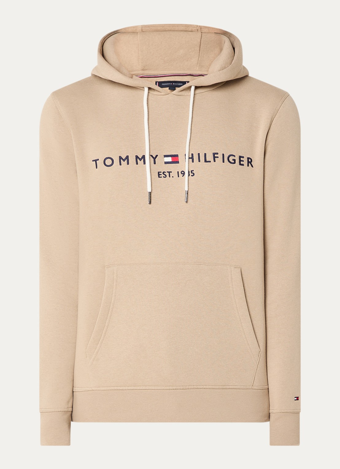 Tommy Hilfiger Hoodie met kangoeroezak en logoborduring - voorkant 4 sandalwood / beige