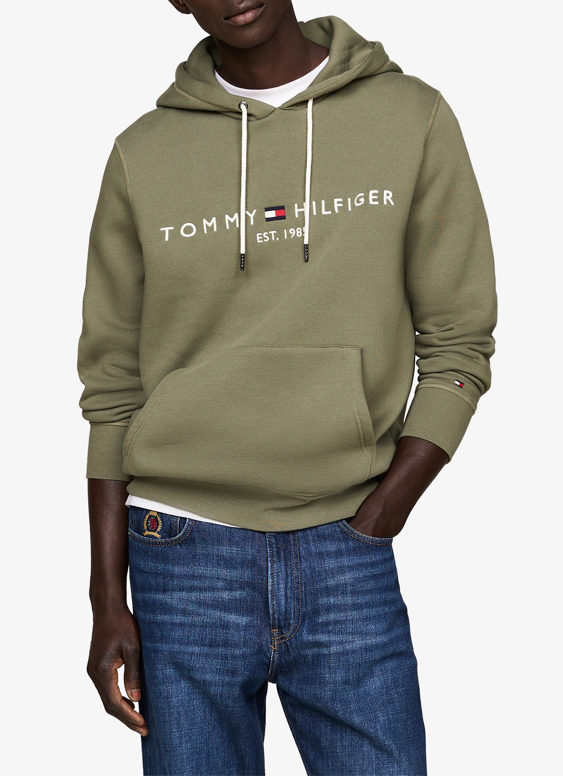 Tommy Hilfiger Hoodie met kangoeroezak en logoborduring - detail 4 battle green / groen