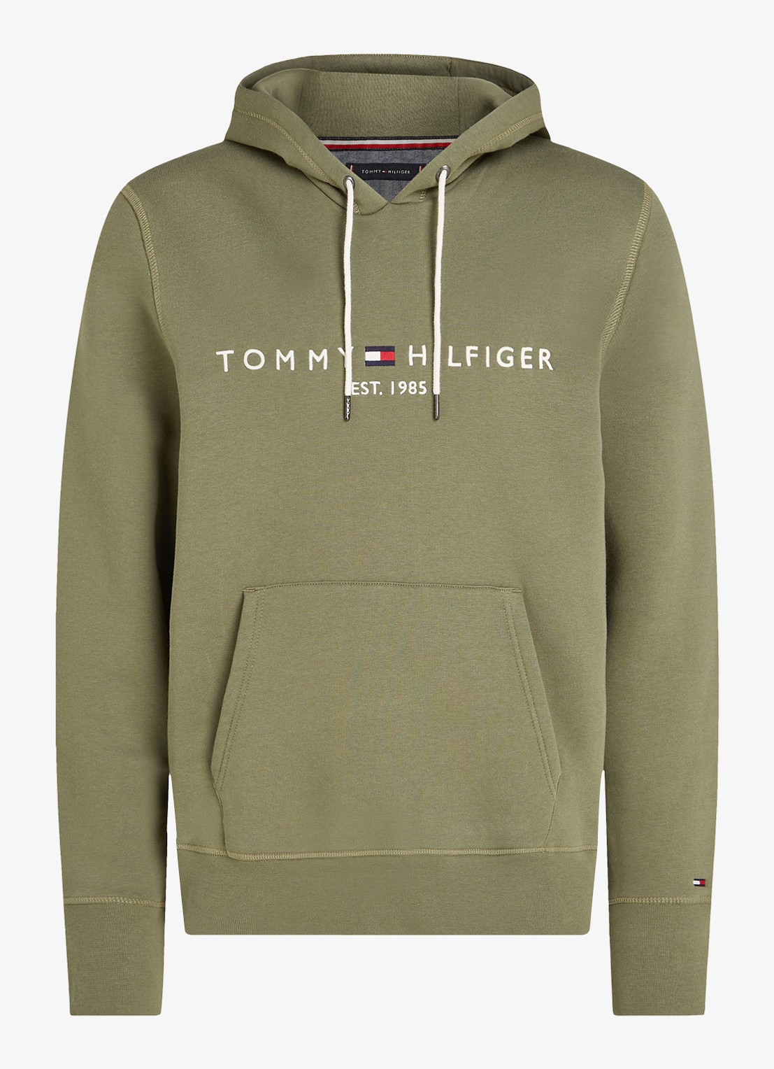 Tommy Hilfiger Hoodie met kangoeroezak en logoborduring - voorkant 2 battle green / groen