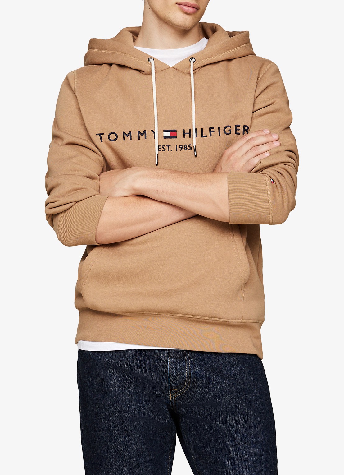 Tommy Hilfiger Hoodie met kangoeroezak en logoborduring - detail 4 safari canvas / beige