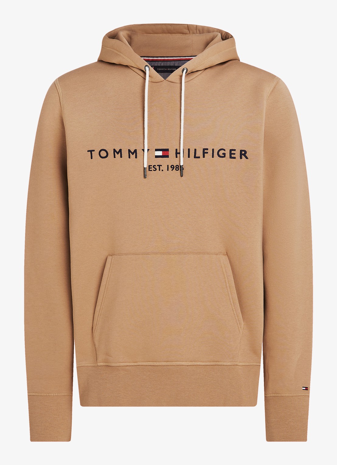 Tommy Hilfiger Hoodie met kangoeroezak en logoborduring - voorkant 2 safari canvas / beige