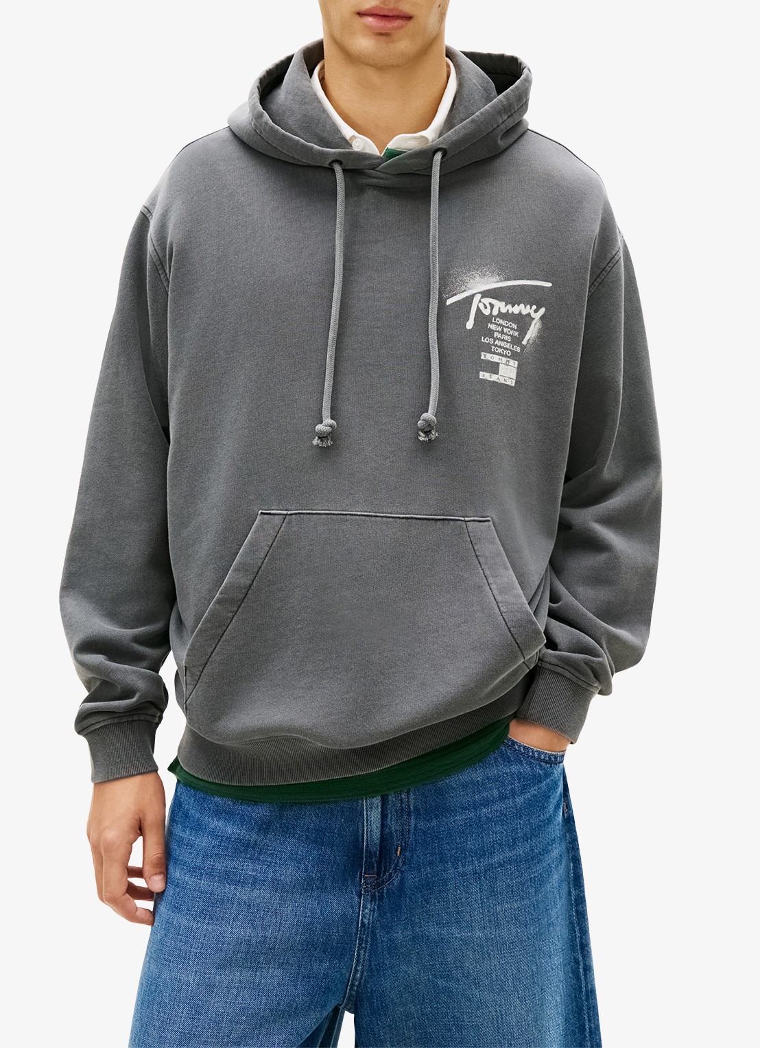 Tommy Hilfiger Hoodie met logo- en backprint - detail donkergrijs