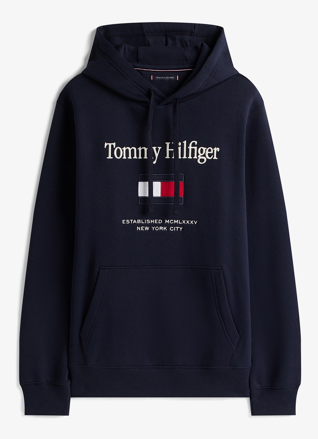 Tommy Hilfiger Hoodie met logoborduring - voorkant donkerblauw