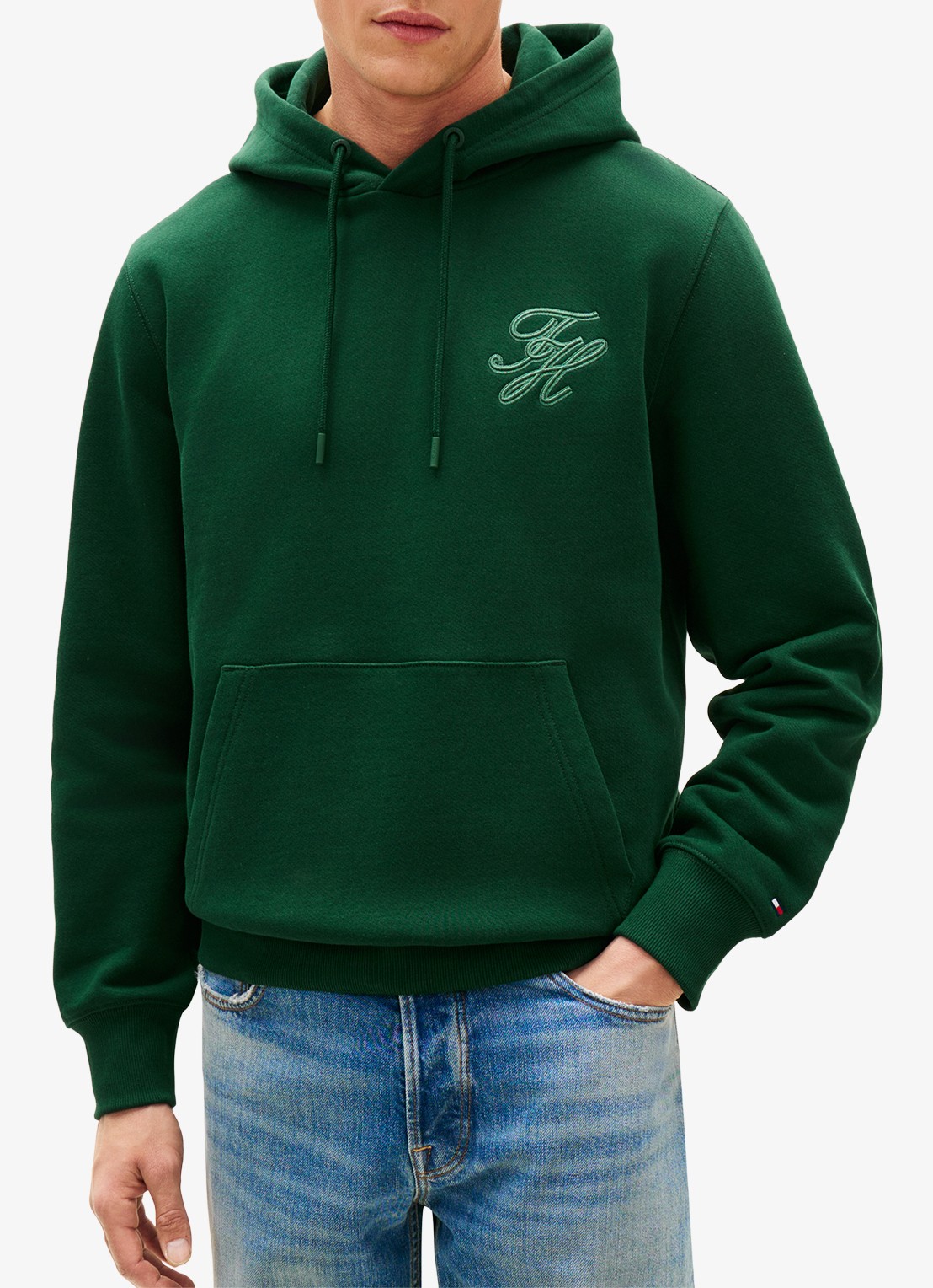 Tommy Hilfiger Hoodie met logoborduring - detail donkergroen