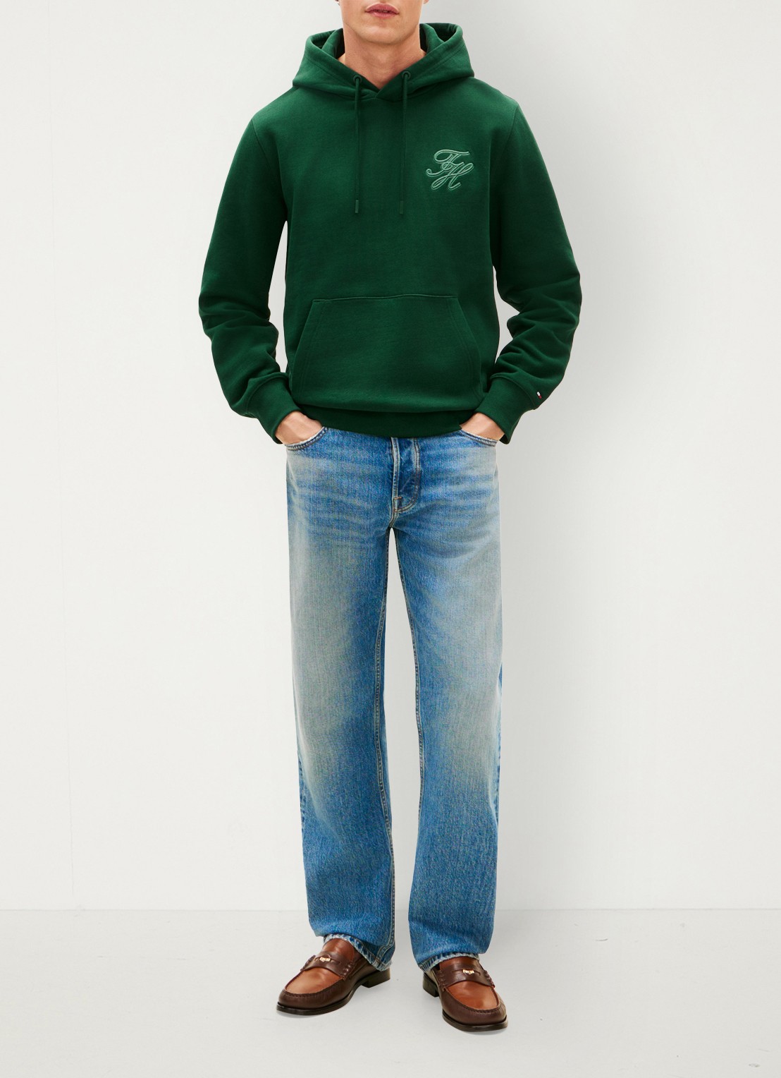 Tommy Hilfiger Hoodie met logoborduring - voorkant 5 donkergroen