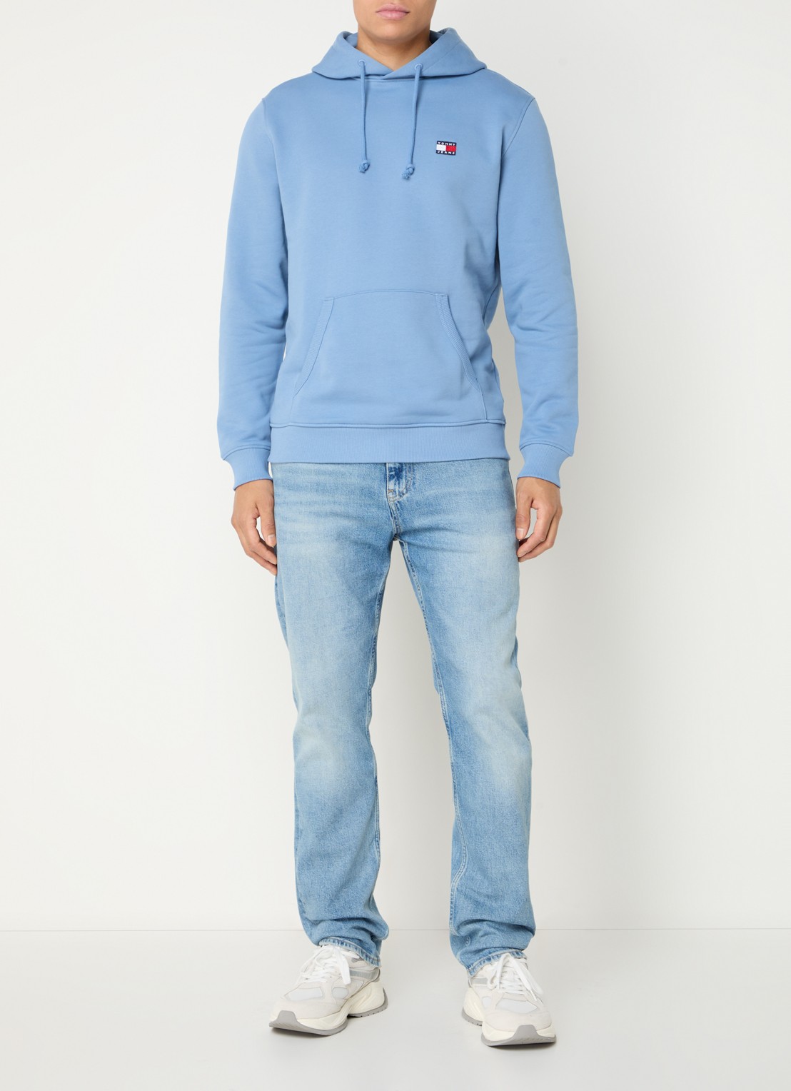 Tommy Hilfiger Hoodie met logoborduring - voorkant 2 blauwgrijs