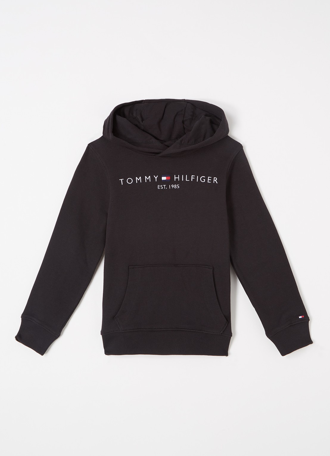 Tommy Hilfiger Hoodie met logoborduring - voorkant zwart