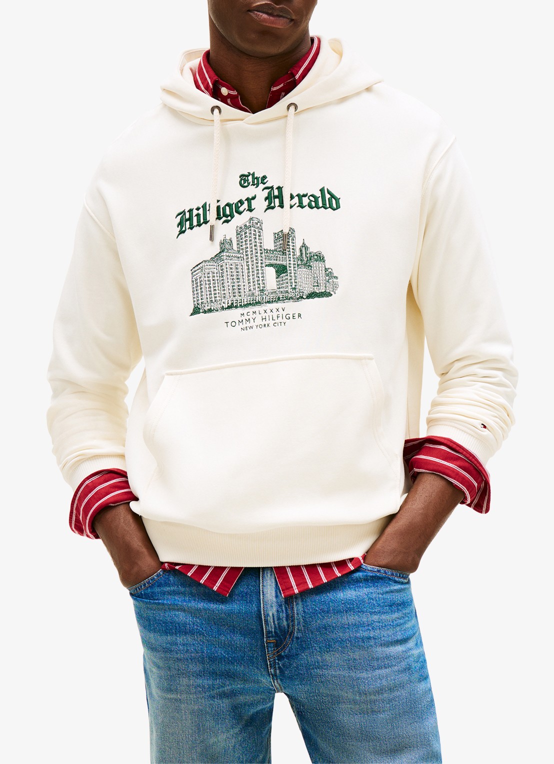 Tommy Hilfiger Hoodie met logoprint - detail 3 ivoor
