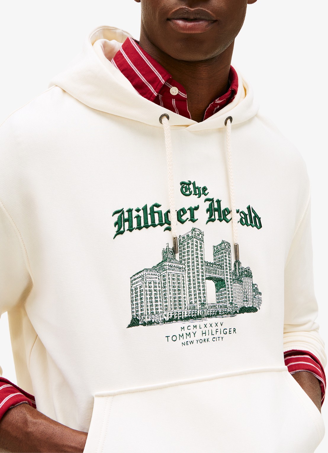 Tommy Hilfiger Hoodie met logoprint - detail 4 ivoor