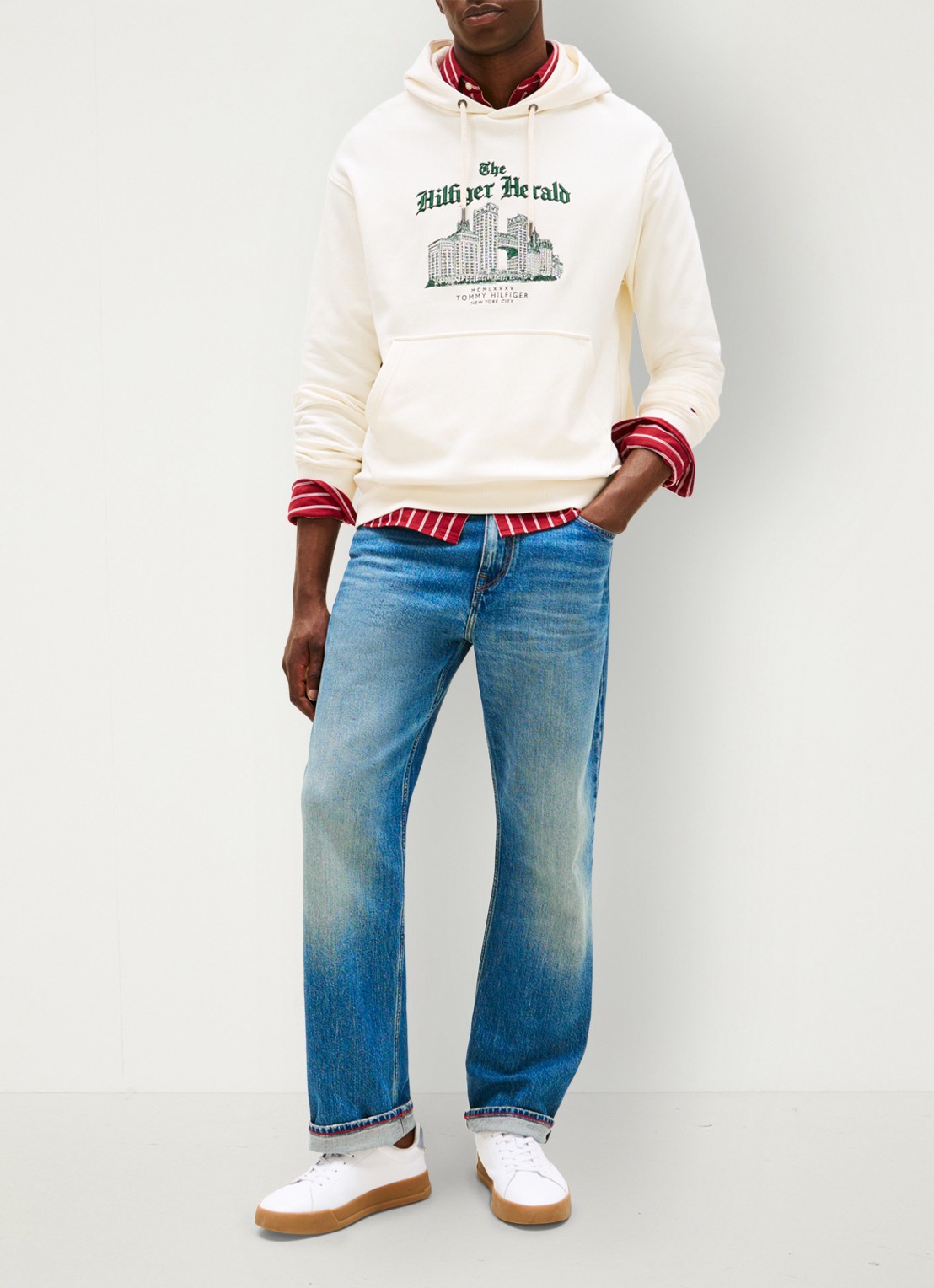 Tommy Hilfiger Hoodie met logoprint - voorkant 2 ivoor