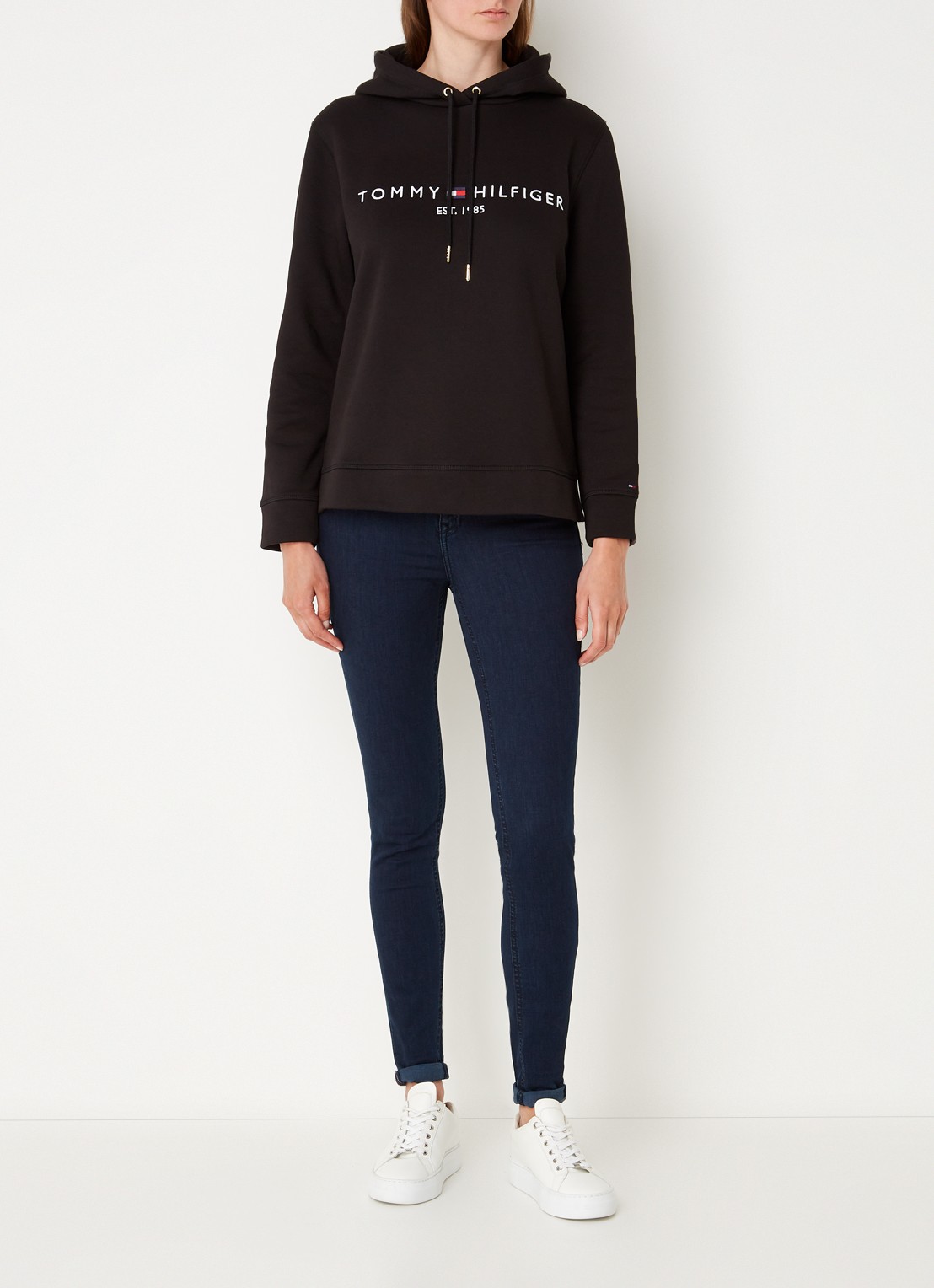 Tommy Hilfiger Hoodie van fleece met logoborduring - voorkant 2 zwart