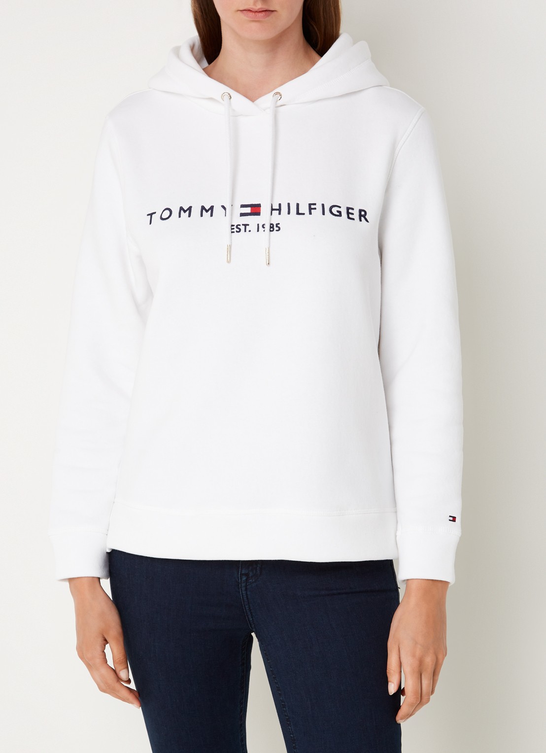Tommy Hilfiger Hoodie van fleece met logoborduring - detail 2 wit