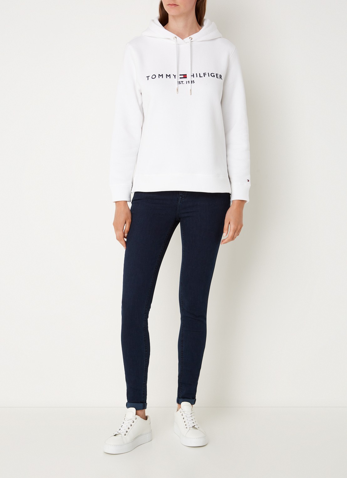 Tommy Hilfiger Hoodie van fleece met logoborduring - voorkant 5 wit