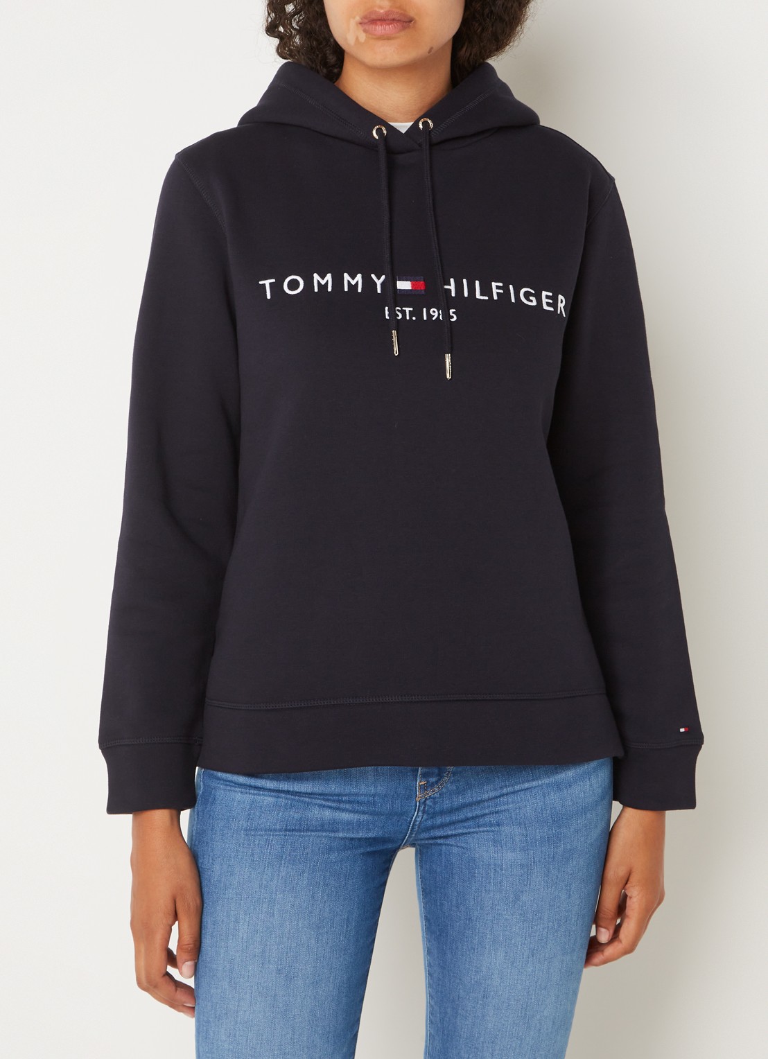 Tommy Hilfiger Hoodie van fleece met logoborduring - detail 4 donkerblauw