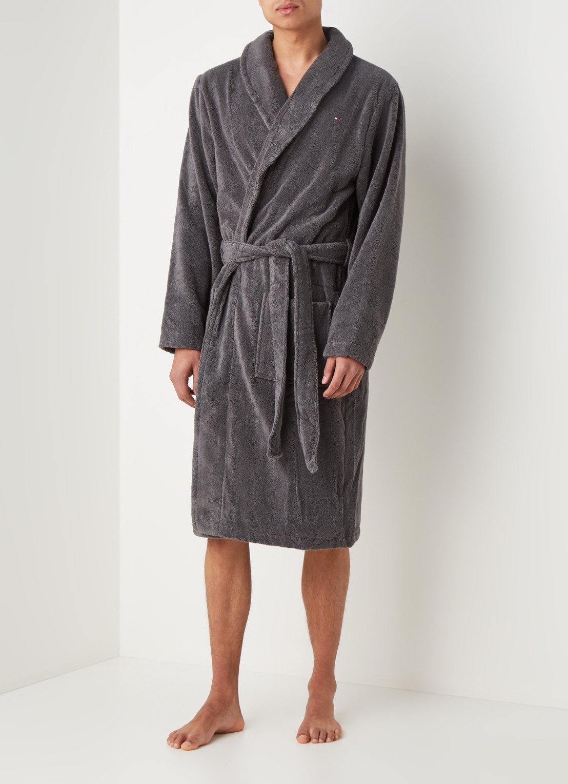 Tommy Hilfiger Icon badjas van katoen - voorkant 3 donkergrijs