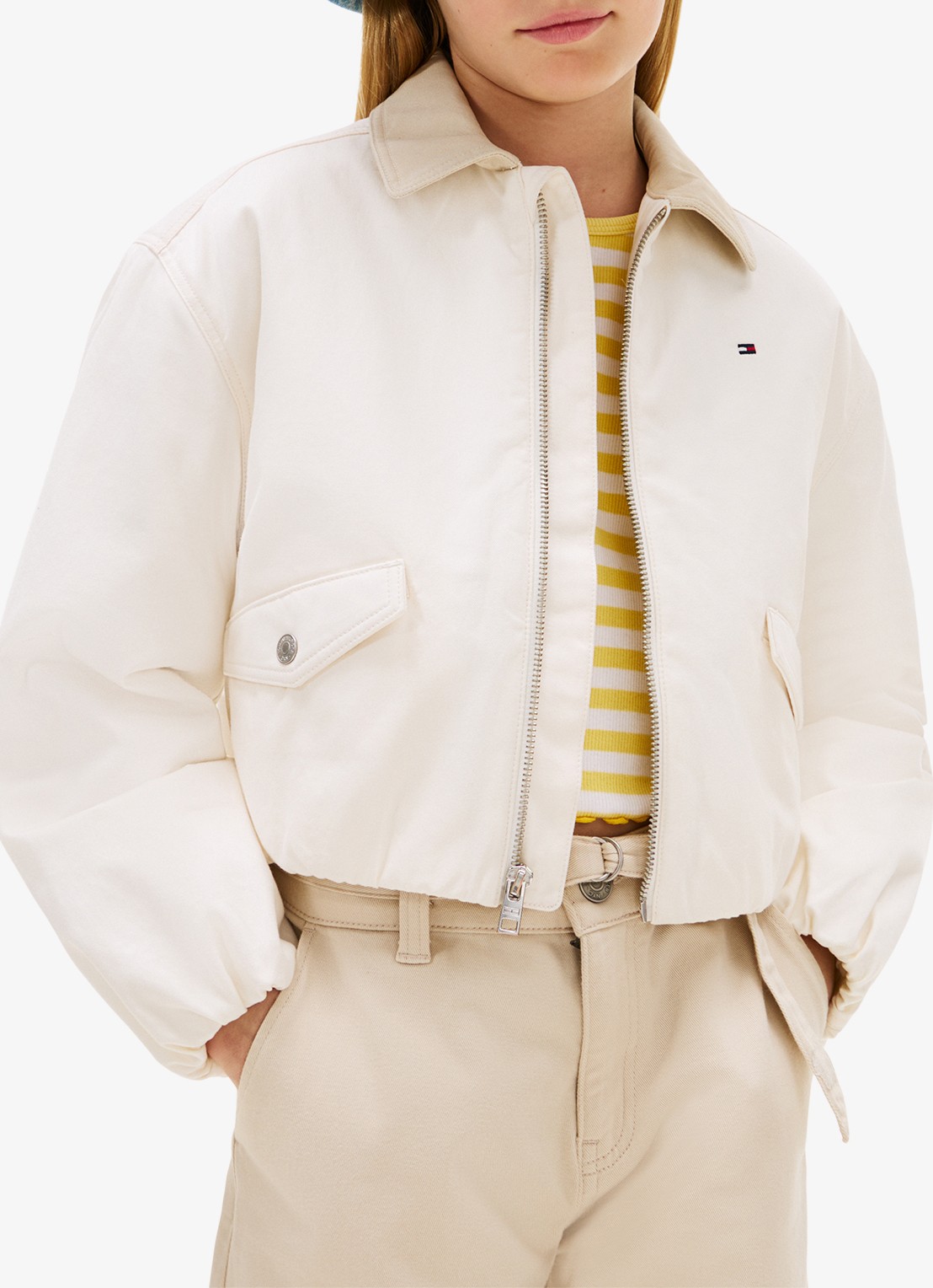Tommy Hilfiger Jack met kraag en logo - detail 3 gebroken wit