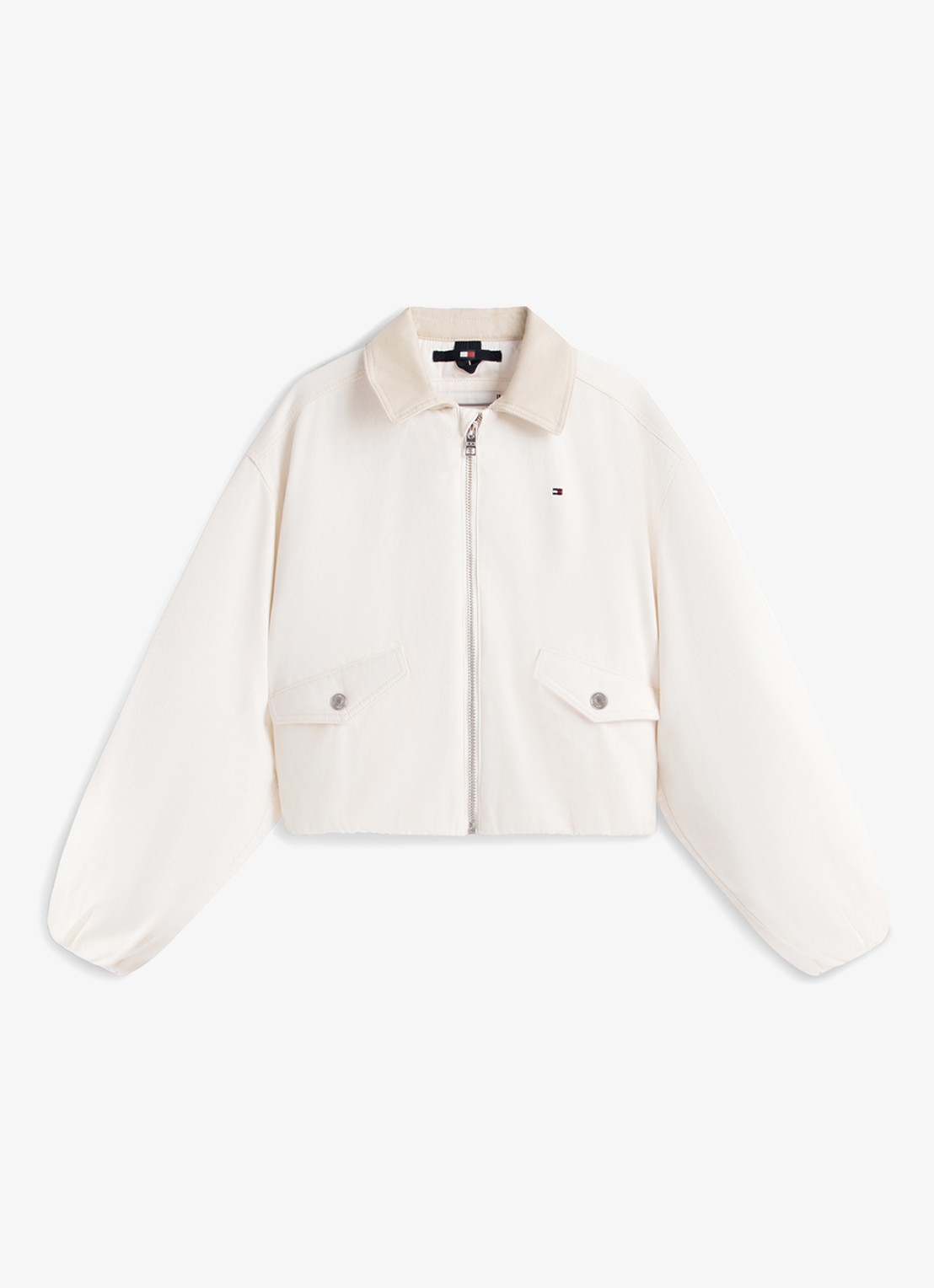 Tommy Hilfiger Jack met kraag en logo - voorkant gebroken wit
