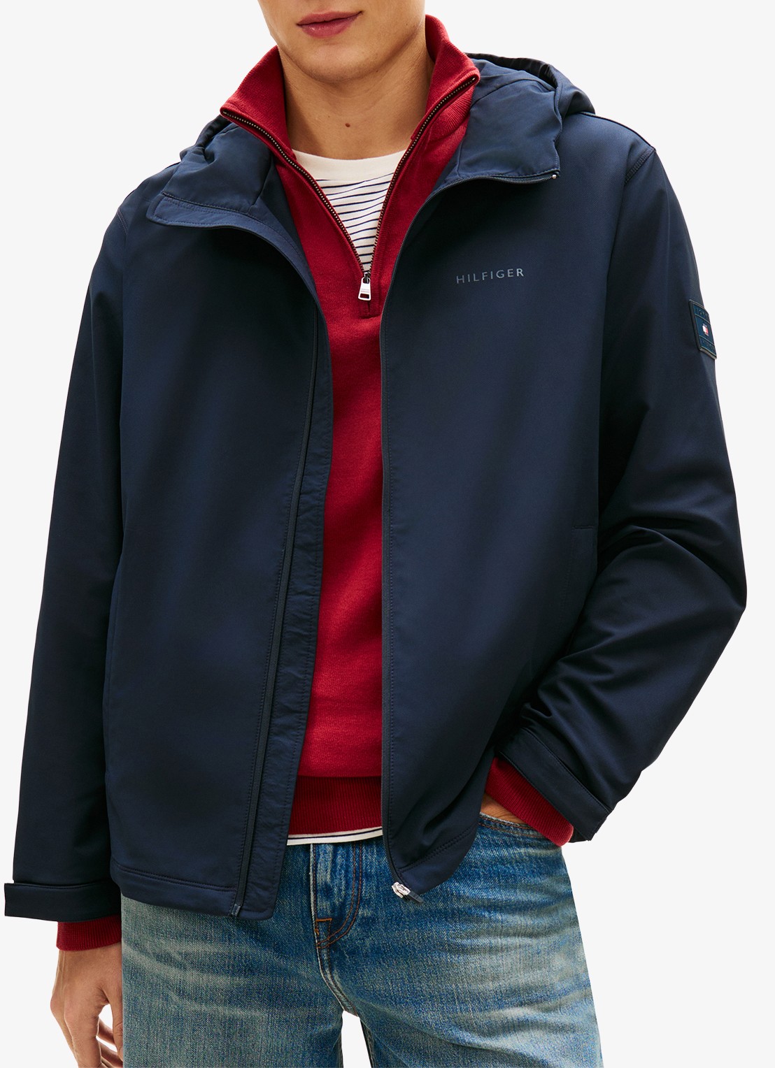 Tommy Hilfiger Jack met logo en steekzakken - detail 4 donkerblauw