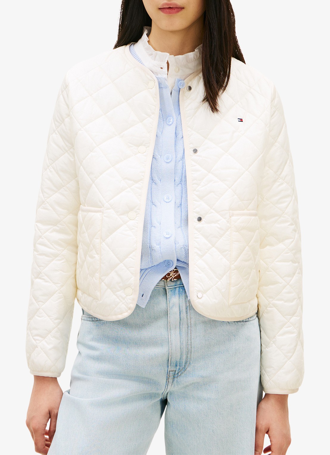 Tommy Hilfiger Jack met quilt patroon en steekzakken - detail 2 beige